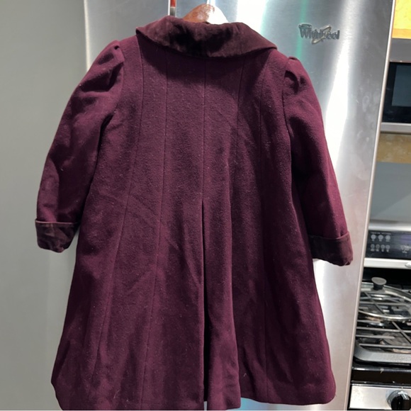 ROTHSCHILD 6 girls rich burgundy plum WOOL COAT formal VELVET TRIM BOW BUTTONS 6 - Picture 3 of 16